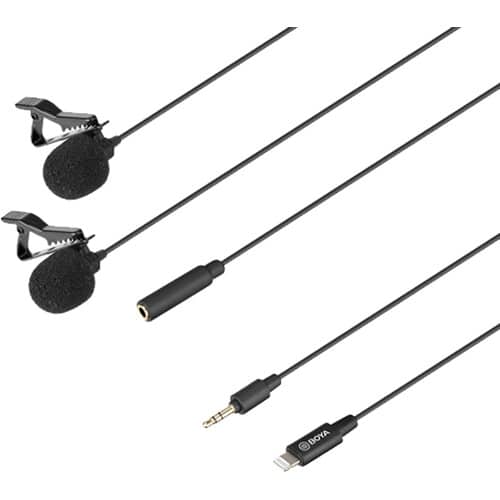 BOYA BY-M2D Dual Omnidirectional Lavalier Microphones with Lightning Cable (iOS)